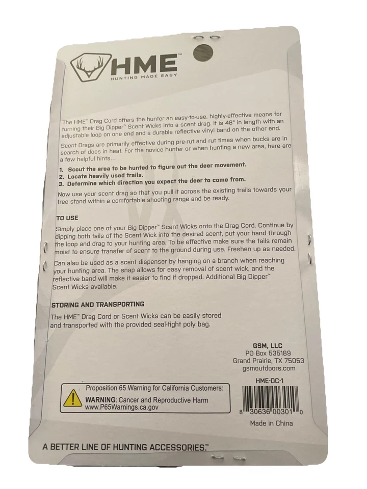 HME #HME-DC-1 DRAG CORD WITH 3 SCENT WICKS (48” LONG) - Image 2 of 2