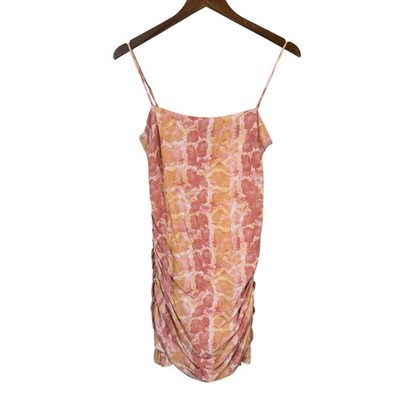 Lovers + Friends NWT S Emmett Orange Snake Skin Print Ruched Ruffle Mini Dress