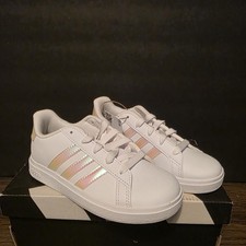 Adidas Grand Court 2.0 Kids Size 13 White with irredescent Stripes