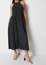New Warehouse Grey Knit Jumper Dress Long Midi Sleeveless S Fit Flare Racer Neck