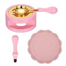 Wax Stamp Seal Kit Sealing Warmer Melting Spoon Pad Handle, Pink