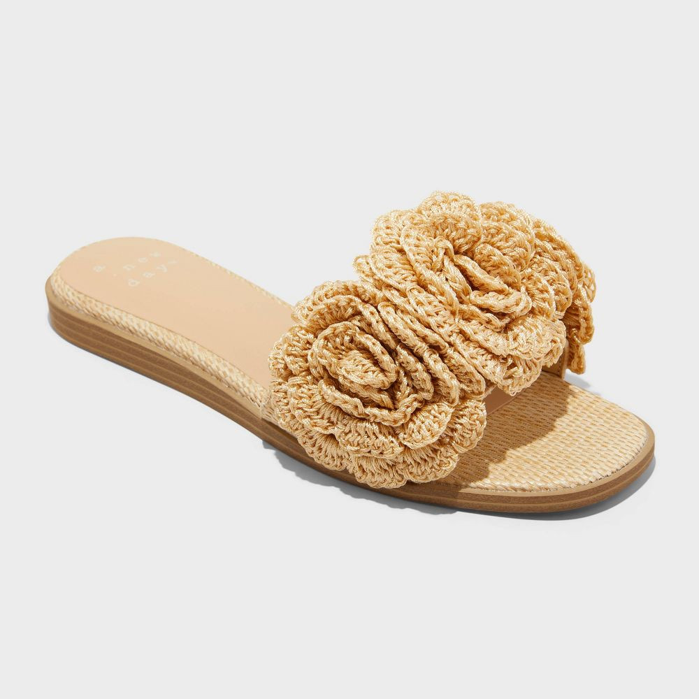 Женские босоножки Coco Raffia Flower Slide - Новый дневной загар 6 2490₽