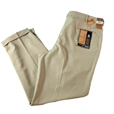 NWT Haggar Essential Comfort Dress Pants 40X32 Tan Khaki Flex Waistband Pleated