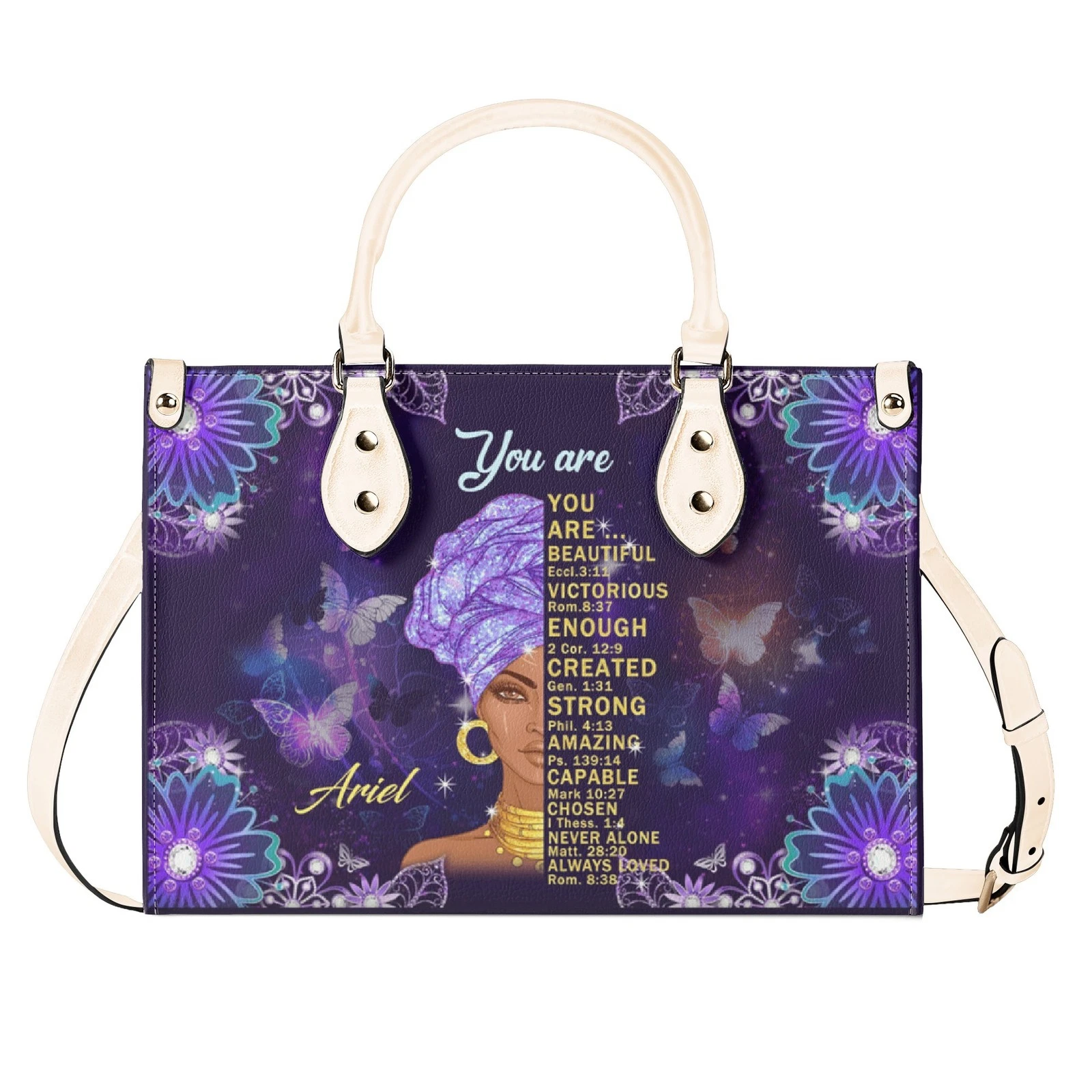 Personalized Black Woman Handbag, Inspirational Scripture Tote Bag, Gift for Her