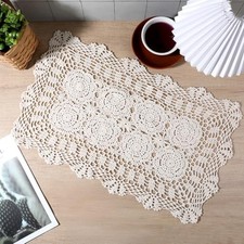 Lace Table Runner 16x24 Inch Rectangular Cotton Handmade Crochet Lace Table