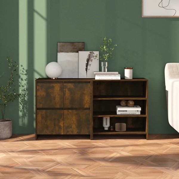 Sideboard RäUchereiche Zweiteilig Holzwerkstoff Anrichte Kommode Wohnzimmer-image