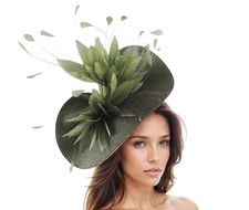 Olive Forest Green Saucer Disc Kentucky Derby Royal Ascot Weddin Fascinator Hat