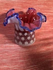 FENTON STARS AND STRIPES RUFFLED TOP HAT VASE AMERICANA PATRIOTIC