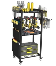 4-Tier Rolling Power Tool Organizer Storage Cart, Garage Tool cart on wheel