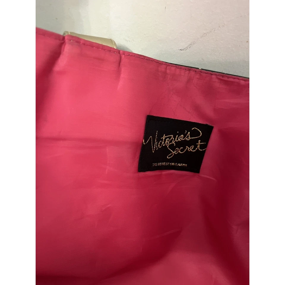 Victoria's Secret модель большая сумка с короткими ручками наплечная сумка винил металлический золото черный винтажный - Изображение 3 из 4
