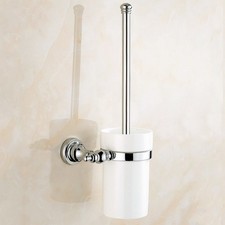 Polished Chrome Toilet Clean Brush Holder Wall Mount Bathroom Cleaning Brush Set