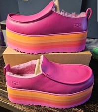 NIB UGG URSEEN Platform Slippers All Gender Size 11/12 Pink Multi Pride Plush
