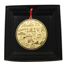 Austin TX Landmarks Ornament Brass City Made in USA Personalize w Year