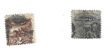 1860 Used 2ct Brown Pony Express #113 & 3ct Ultamarine Steam Locomotive #114