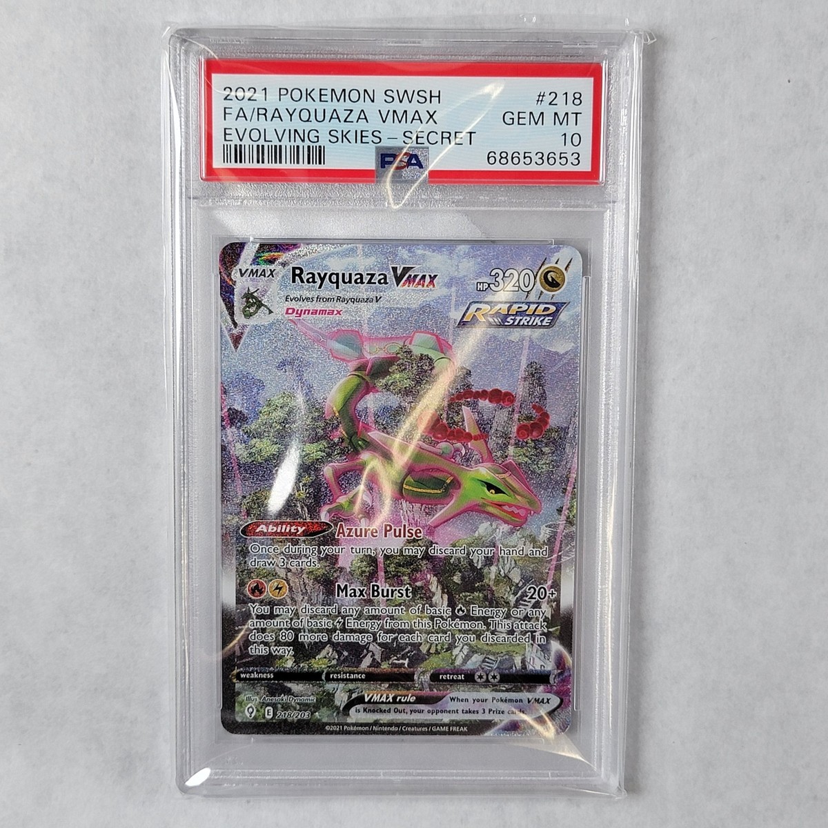 Pokémon TCG: Rayquaza VMAX 218/203 Alt Art Evolving Skies GEM MINT