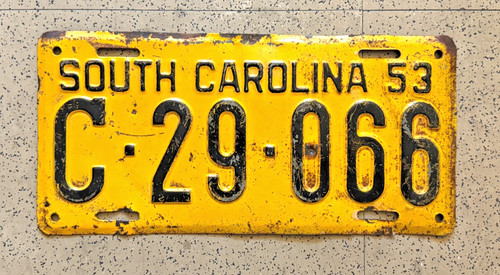 1953 SOUTH CAROLINA license plate — ORIGINAL — RUGGED vintage antique car tag