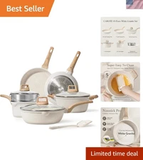 Versatile 10-Piece Induction Cookware Set with Nonstick White Granite Finish