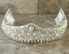 Jeweled Rhinestone Fashion Tiara Headwear Metal Plastic Silver Clear Bridal NEW