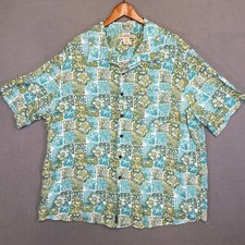 Island Passport Hawaiian Shirt Mens XL White Teal Floral Tribal Button Up