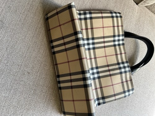 Authentic Burberry London Nova Check Tote Bag Beige Plaid Shoulder Purse Italy - Picture 13 of 16