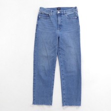 J Crew Stovepipe High Rise Raw Hem Jeans Medium Wash Women Size 28