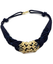 Braided Women  s Fashion Belt Small Navy Blue Stretch Gold Buckle Hook Retro