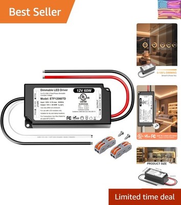 12V Dimmable LED Driver 60W  Listed, 120V to DC 12V Triac ELV/MLV LED Transfo...