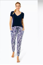 Lilly Pulitzer Lillabeth Low Tide Navy Flocking To Paradise Jogger Pants S NWT
