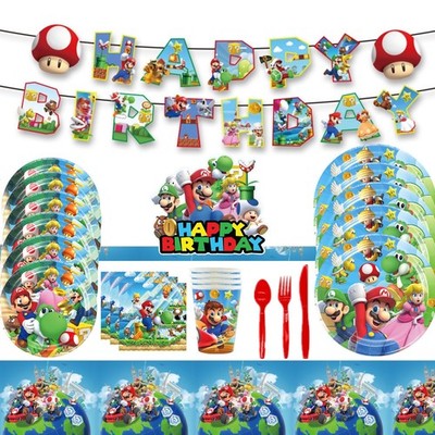 New Super Mario Party Supplies Balloon Kids Birthday Decoration Tableware Banner