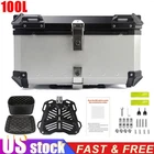 100L Motorcycle Top Case Waterproof Motorbike Tail Box Storage Case Lock Silver