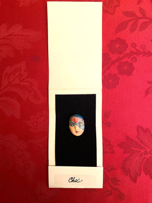 Vintage ADAGIO Face Mask Pin Brooch-CHIC-Hand Painted Porcelain