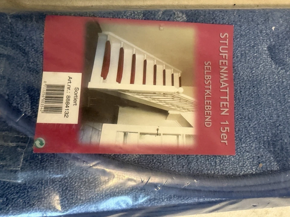 Stufenmatten 15er Set Treppenschutz Treppenteppich Antirutsch Blau Mit Muster - Bild 2 von 4
