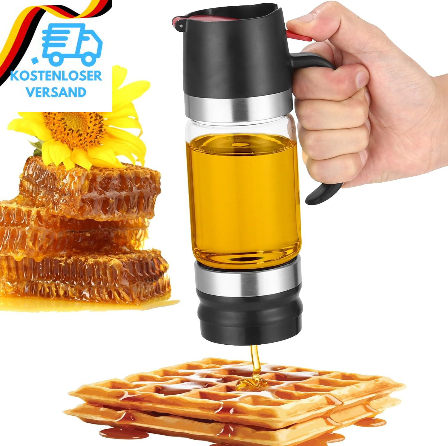 9 Oz Tropfsicheres Honigglas Mit Griff,Honigspender,Tropfsicherer Glas-Honigspen