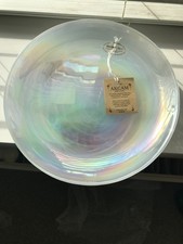 Turkish Akcam White Swirl Side Plates Set Of 3 Handmade Art Glass 8.5 Inch  Wide