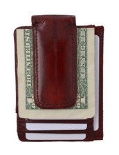 Eel Skin Magnetic Money Clip Slim Credit Card Id Holder Burgundy Men's Wallet
