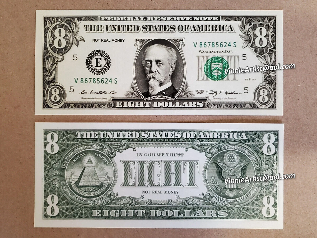 EIGHT DOLLAR BILL FUNNY PLAY MONEY NOVELTY