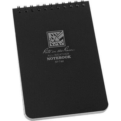 Rite in the Rain Top Spiral Notebook Black 50 Sheets For Writing In Any Weather