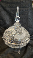 Vintage Etched Celtic Serpentine Lead Crystal Candy Dish 10 Inches Tall