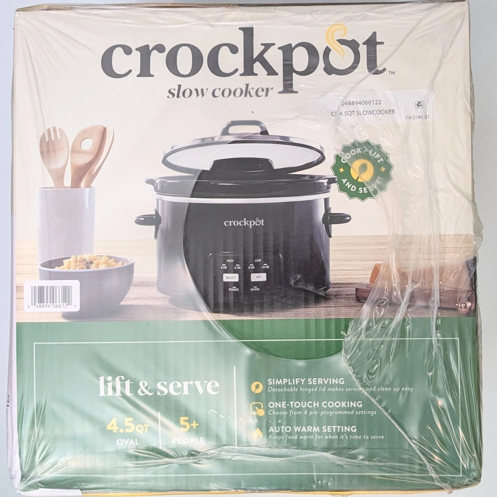 Crock-Pot One Touch Control 4.5-Quart Lift & Serve Hinged Lid Slow Cooker Black
