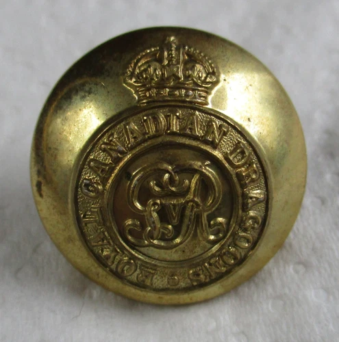 WW1 Button:"ROYAL CANADIAN DRAGOONS BRASS BUTTON" (Large, 22mm, Canada, VGC)