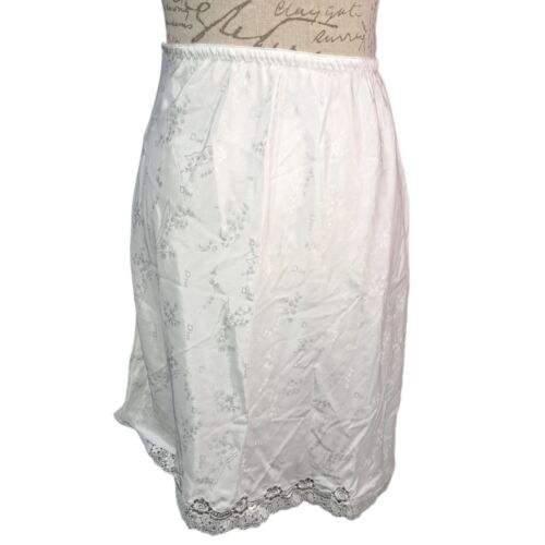 Christian Dior Vintage 70s White Lace Trim Slip Skirt Size Medium Union Made - Bild 1 von 10