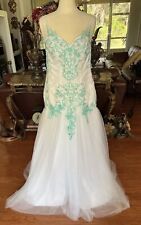 NWT White Turquoise Sleeveless Lace Tulle mermaid princess wedding Dress L