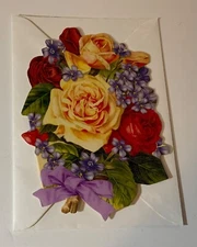 VTG The Gifted Line DieCut Blank Note Card UNUSED “Sunday Bouquet” Purple Ribbon
