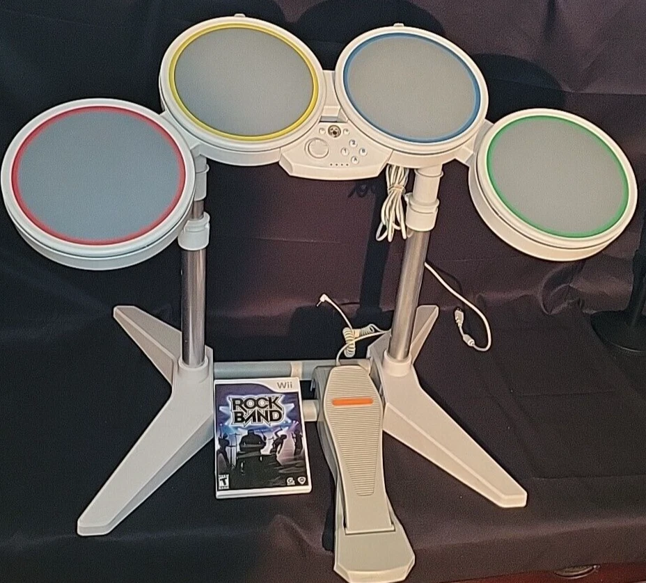 Juego de batería Nintendo Wii Rock Band paquete batería con cable sin palos - Rock Band 1 juego Foto 2 de 4