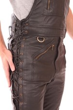 braune Leder-Latzhose mit Schnürung Gr.52