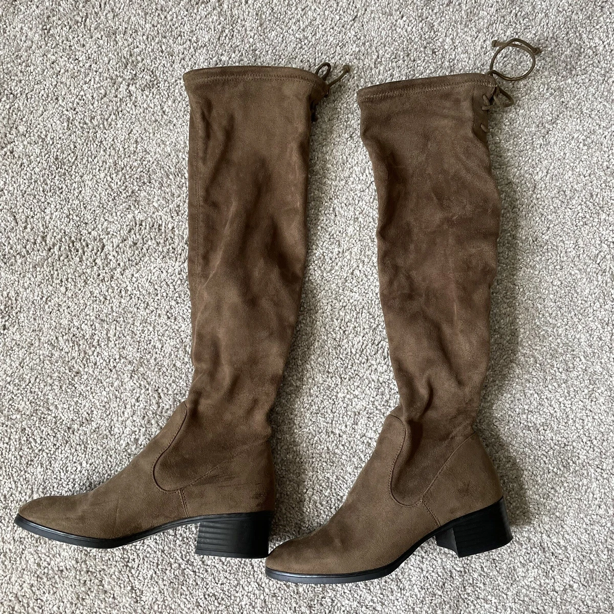 Khaki green top knee high boots