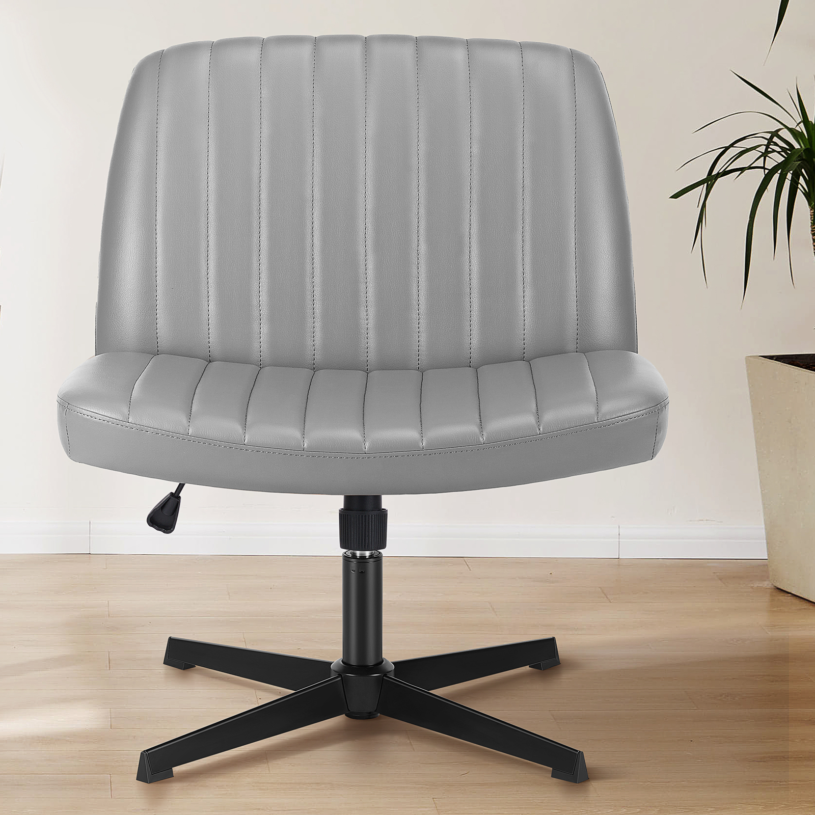 : Armless, Cross-legged, Wide Swivel - No Wheels Desk Chair