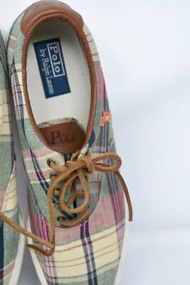 Polo‎ Ralph Lauren Vaughn Madras Plaid Fabric Leather Sneakers Men\'s 9D Polo Ralph Lauren Vaughn Madras Plaid Fabric Leather  main image 3