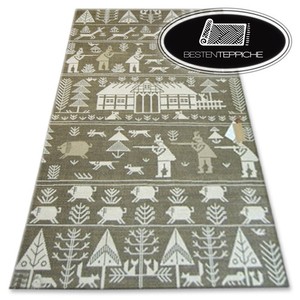 Modern Teppich Folk Wald Tiere Wolle Beige Modische Designs