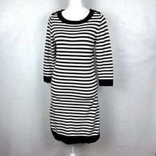 Banana Republic Black White Stripe Cotton Knit 3/4 Sleeve Sweater Dress Sz S